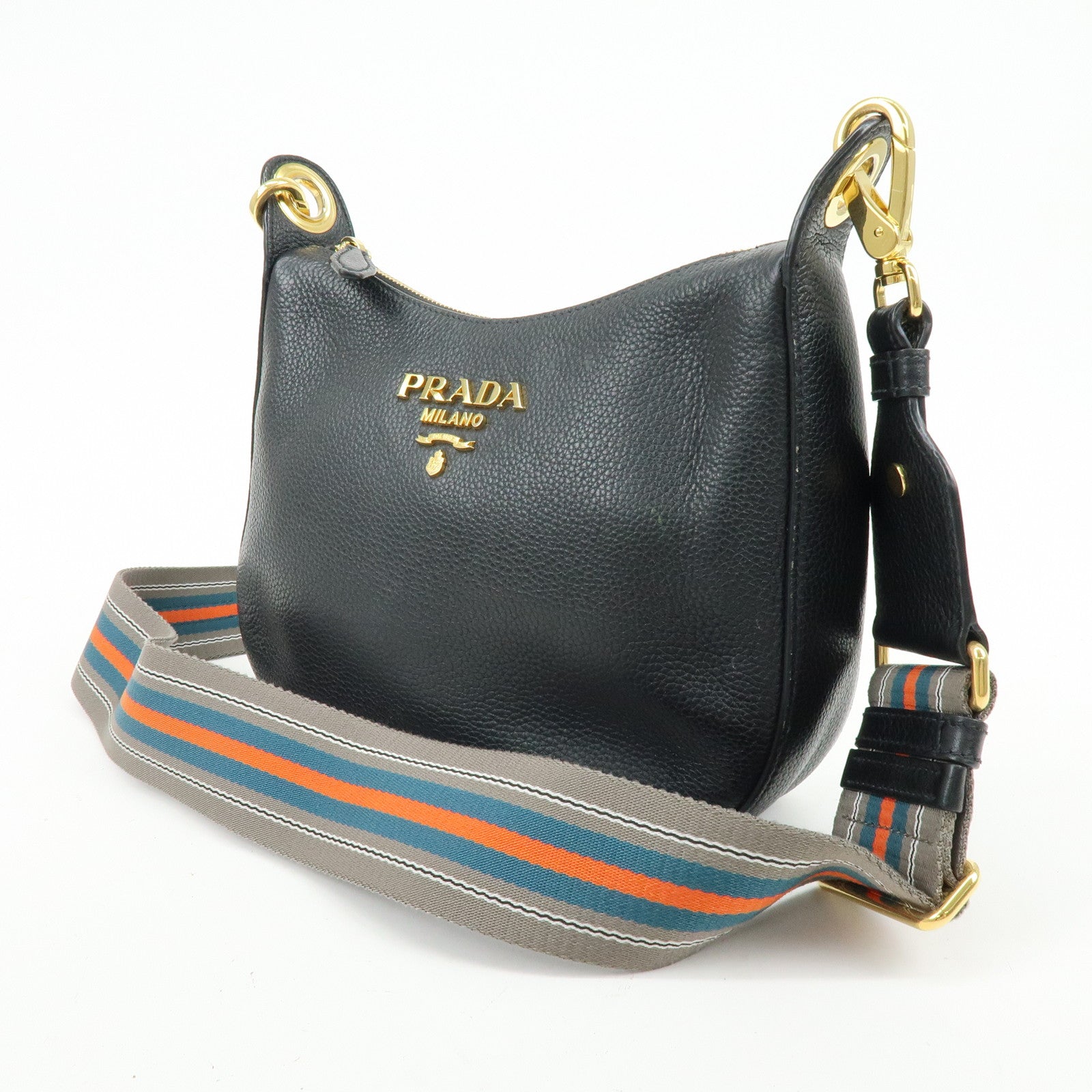 PRADA Vitello Phenix Leather Shoulder Bag Crossbody Bag  Black 1BC180