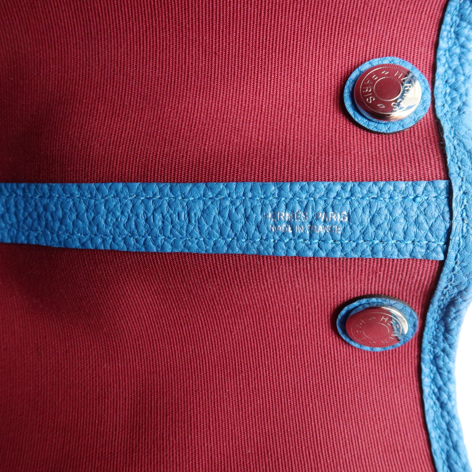 HERMES Garden Party TPM Toile H Leather Tote Bag Hand Bag TurquoiseBlue