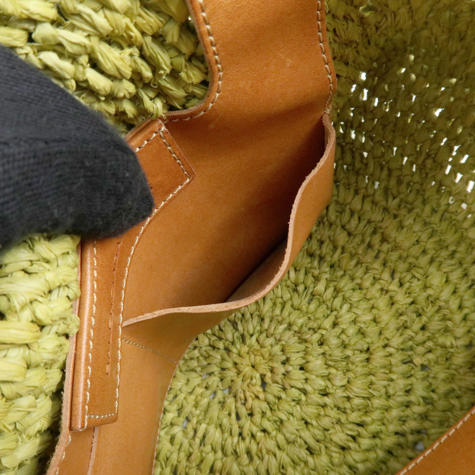 Balenciaga Panier Raffia Leather Basket Tote Bag Green Brown 236741