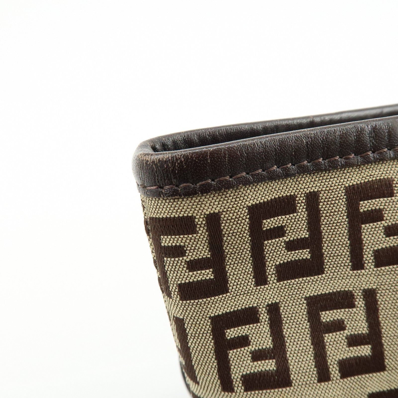 FENDI Zucchino Canvas Leather Tote Bag Hand Bag Shoulder Bag Brown