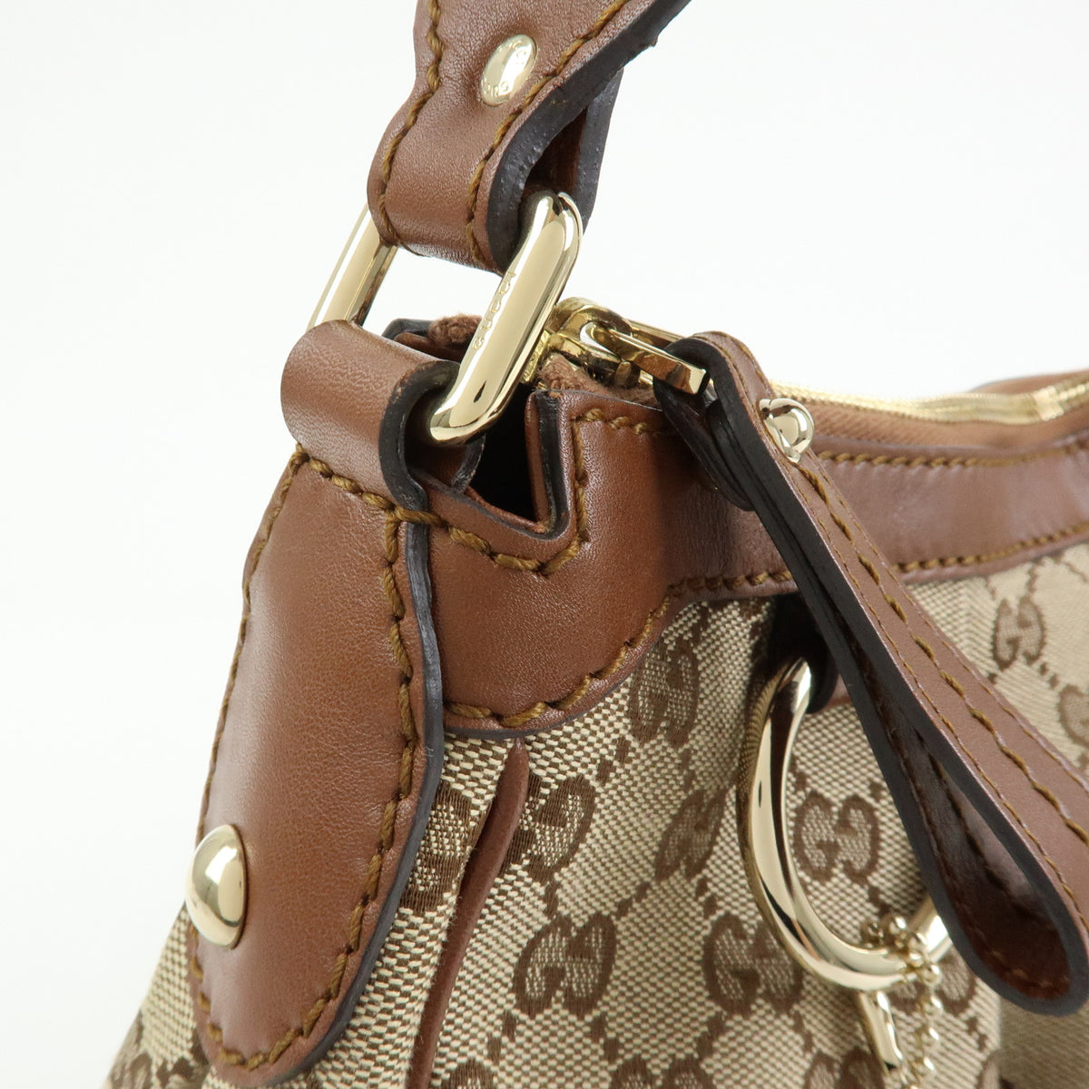 GUCCI Sukey Interlocking G GG Canvas Leather Shoulder Bag Beige 232955