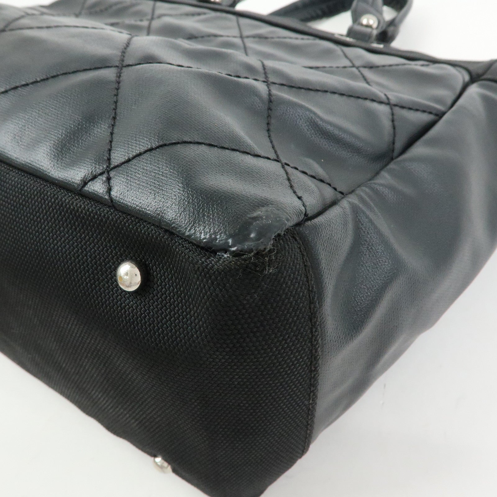 CHANEL PVC Leather Paris Biarritz Tote Bag Hand Bag MM Black A34209