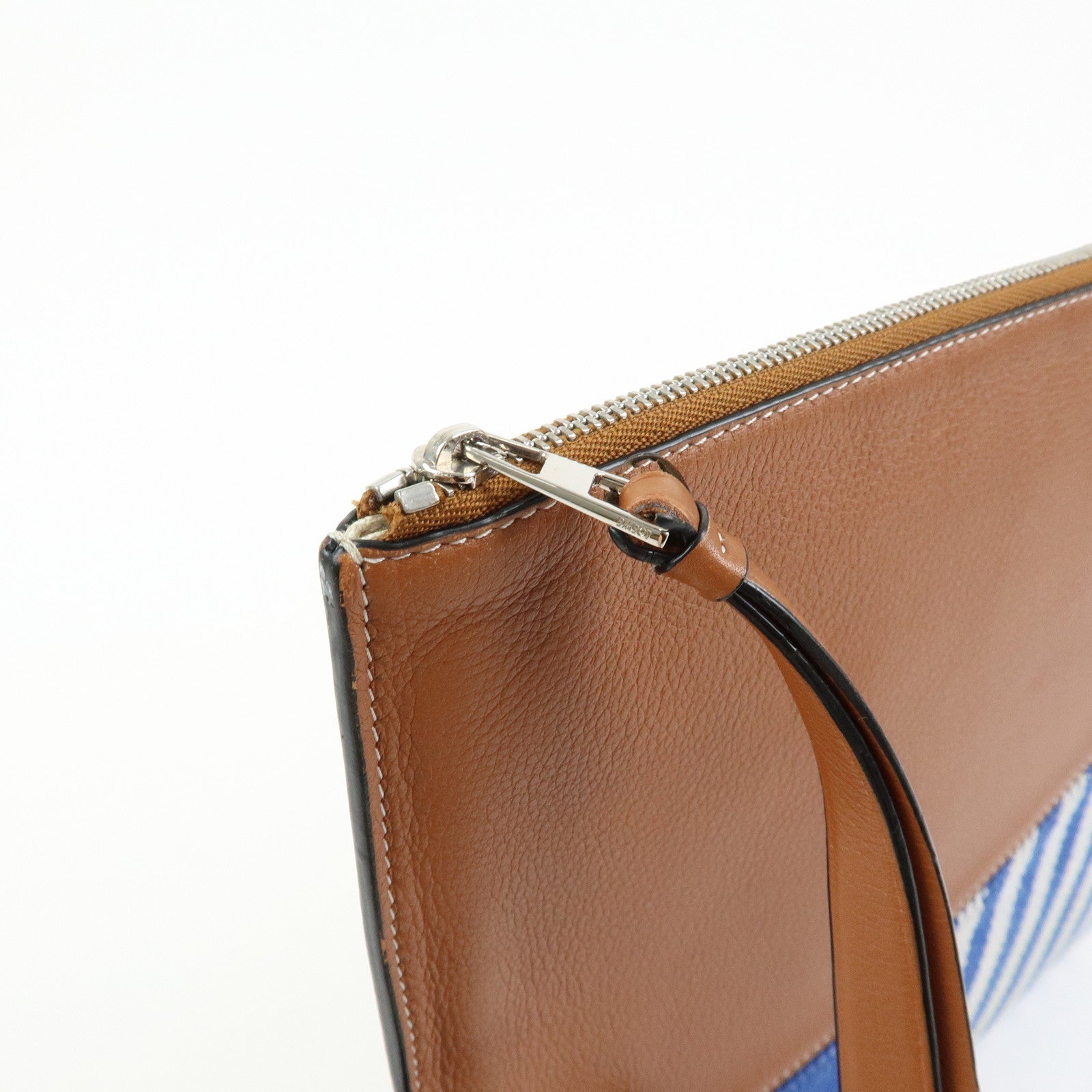 Loewe Anagram Puzzle Leather Suede Canvas Clutch Bag Blue Brown Beige