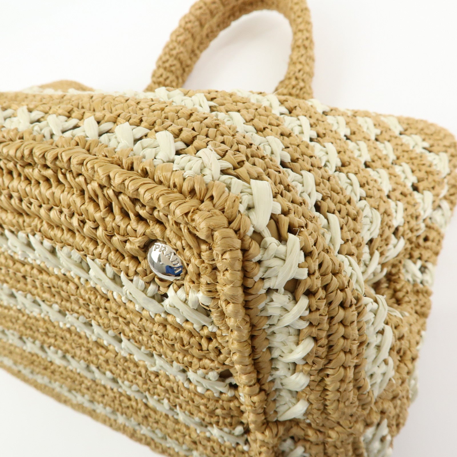 PRADA Canapa Raffia 2Way Bag Hand Bag Shoulder Bag Beige BN2888