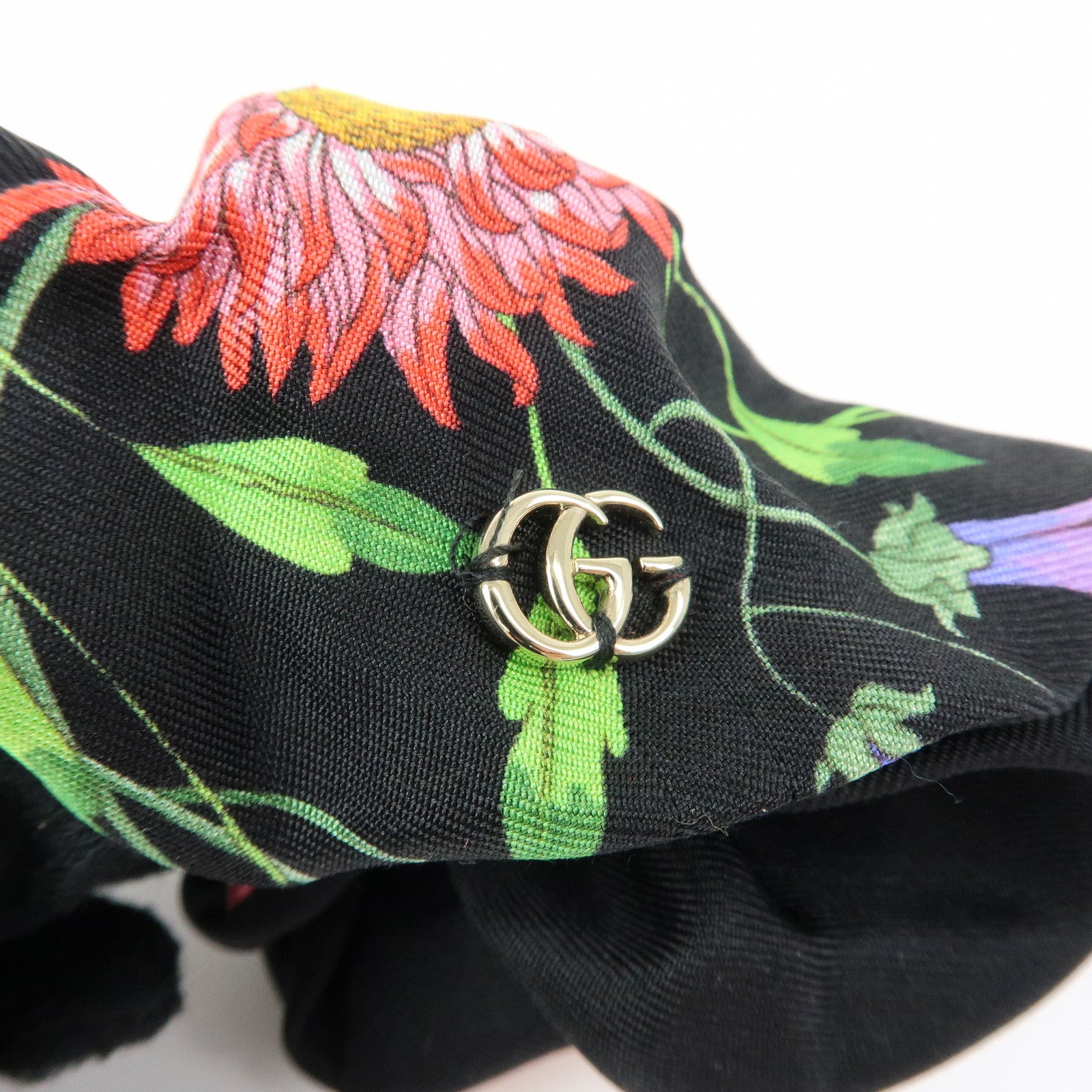 GUCCI Flora Double G Silk 100% Scrunchie Hair Accessory Black
