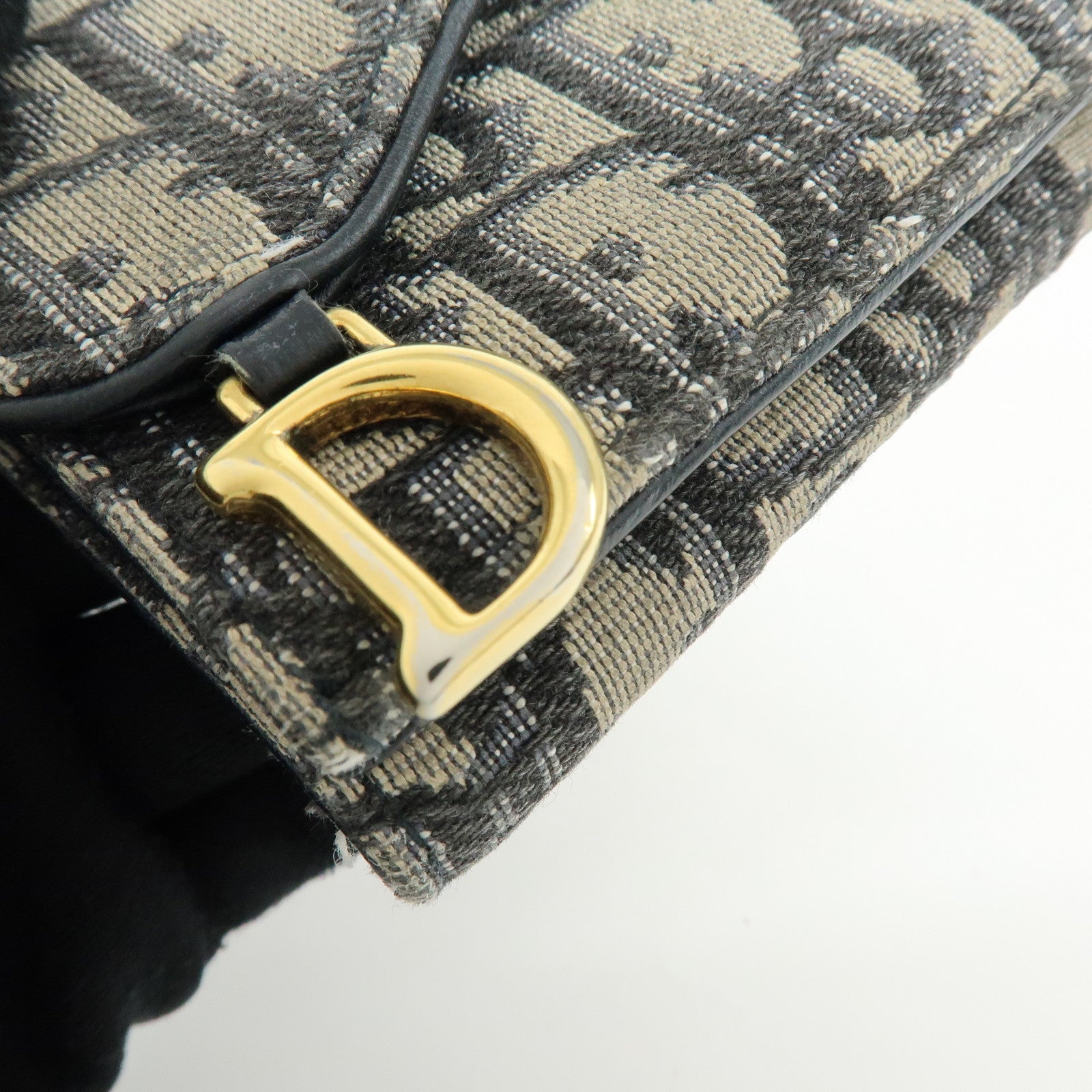 Christian Dior Saddle Oblique Jaquard Leather Tri-fold Wallet Navy