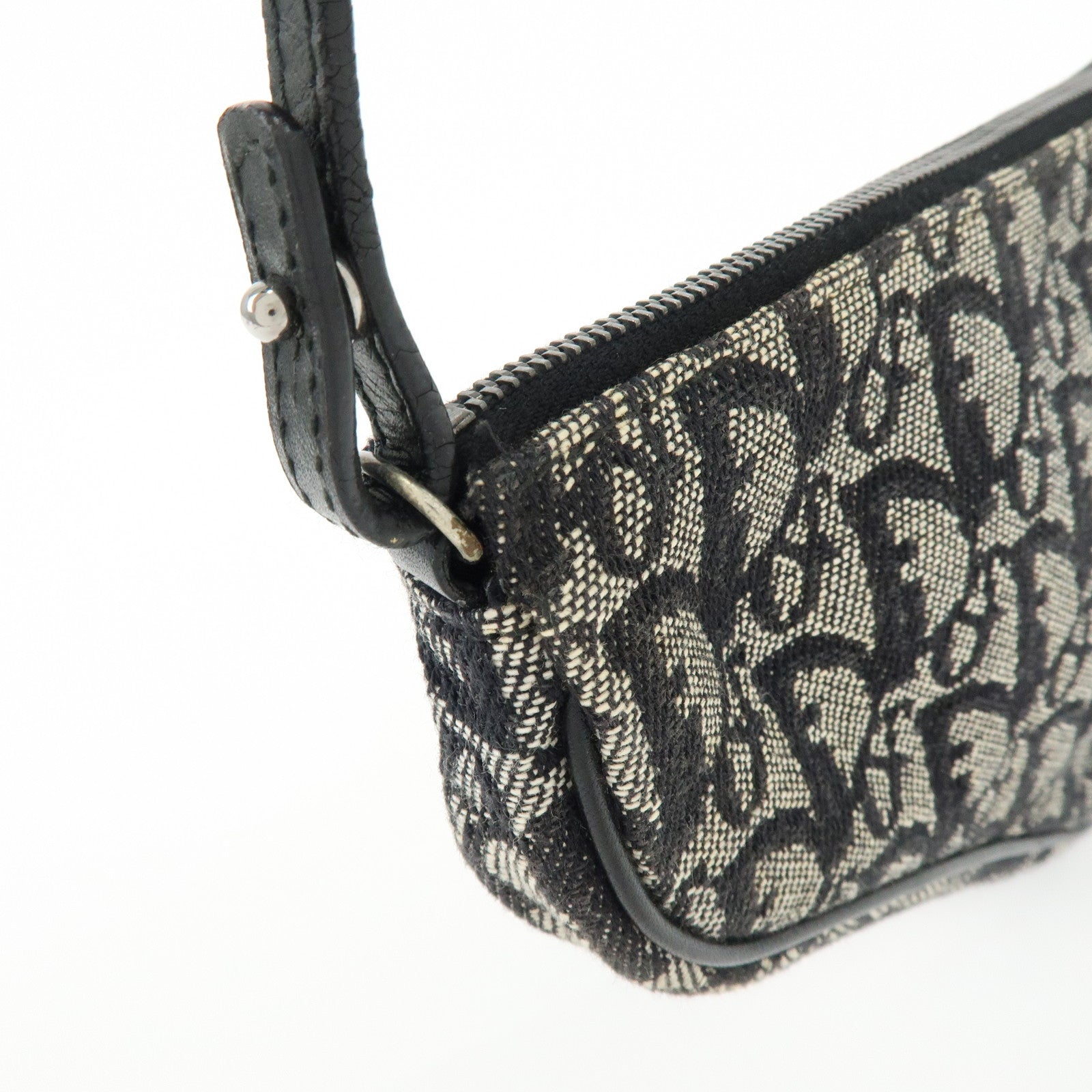 Christian Dior Trotter Jacquard Leather Saddle Bag Pouch Black