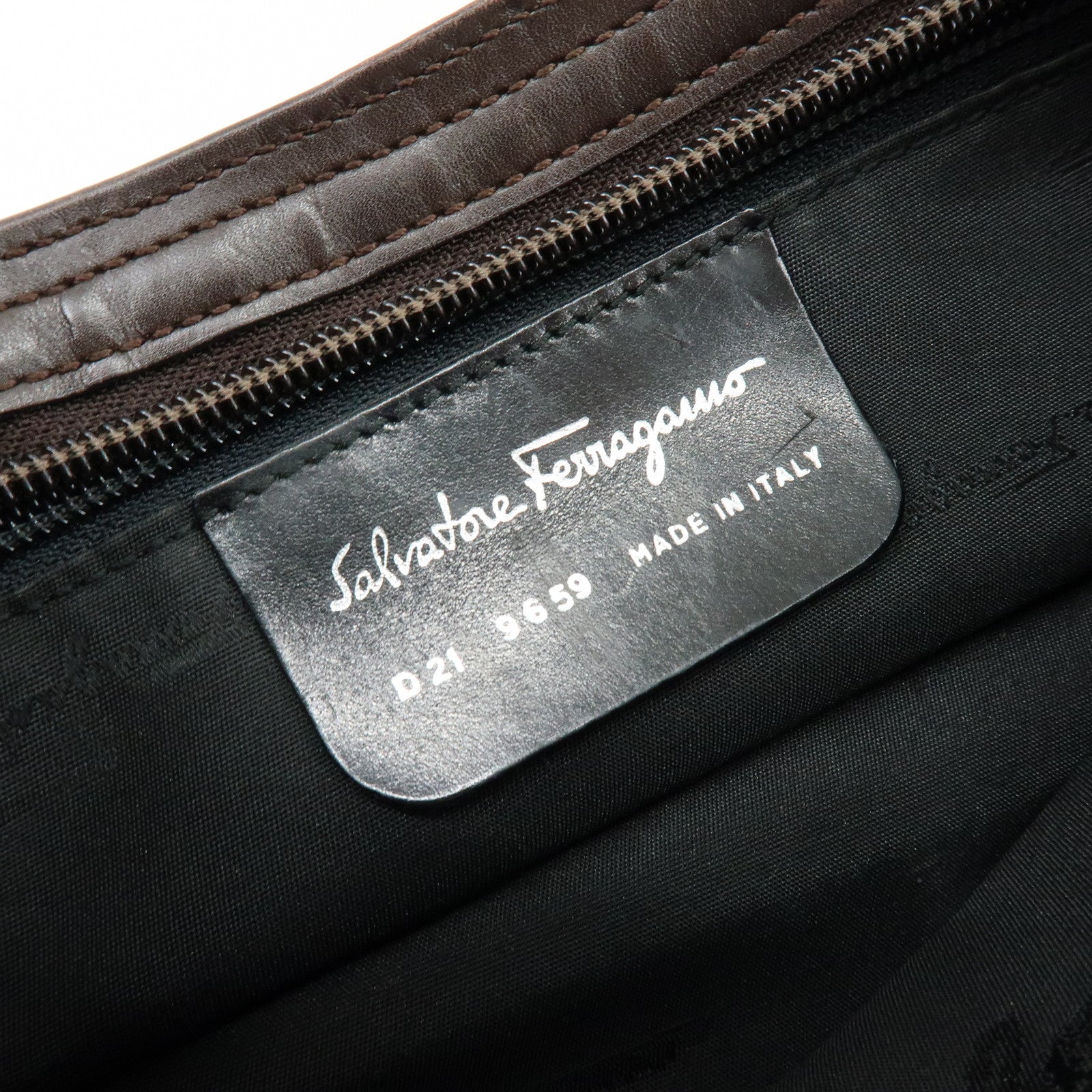 Ferragamo Varra Nylon Leather Chain Shoulder Bag Hand Bag Brown