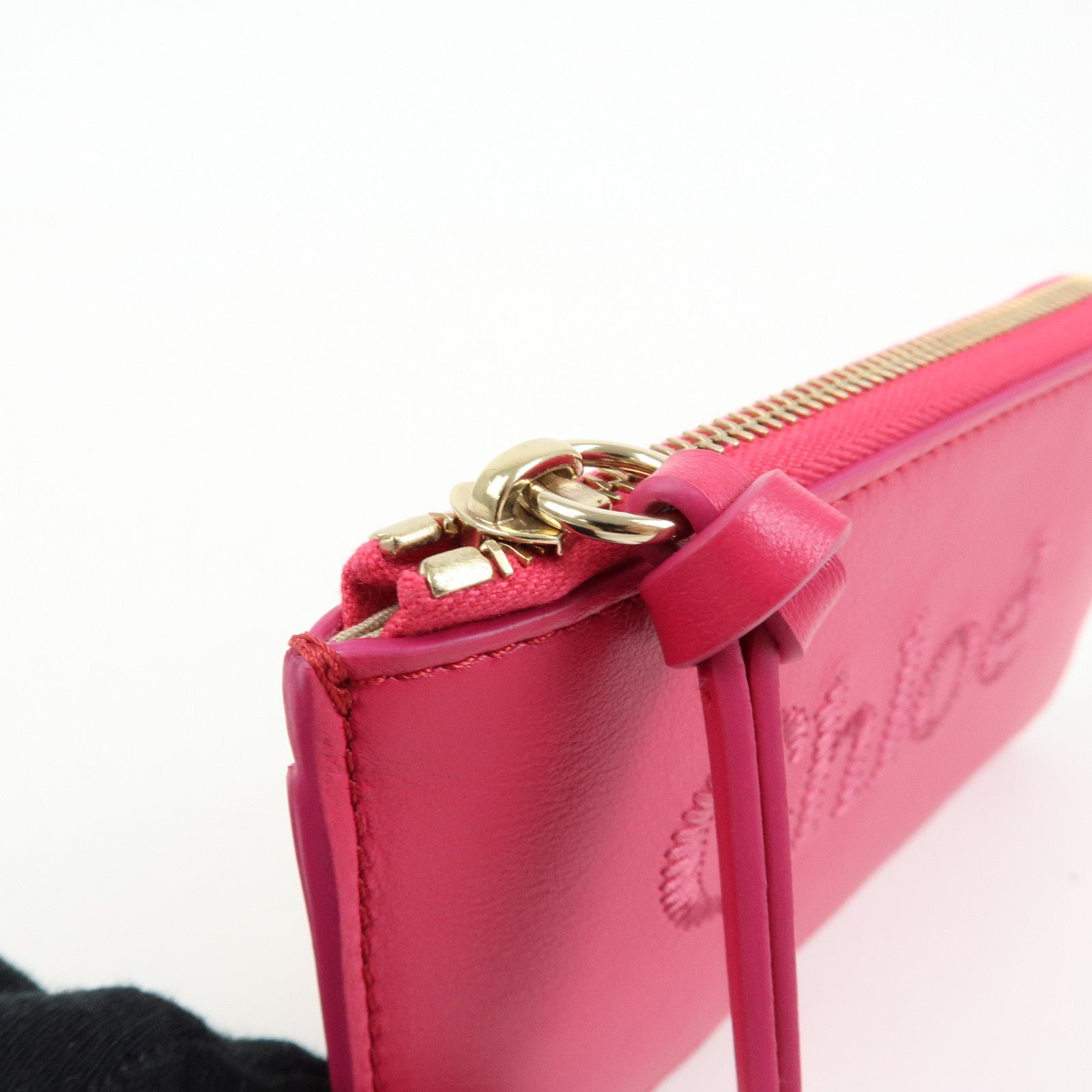 Chloe Logo Leather Card Case Key Case Pink