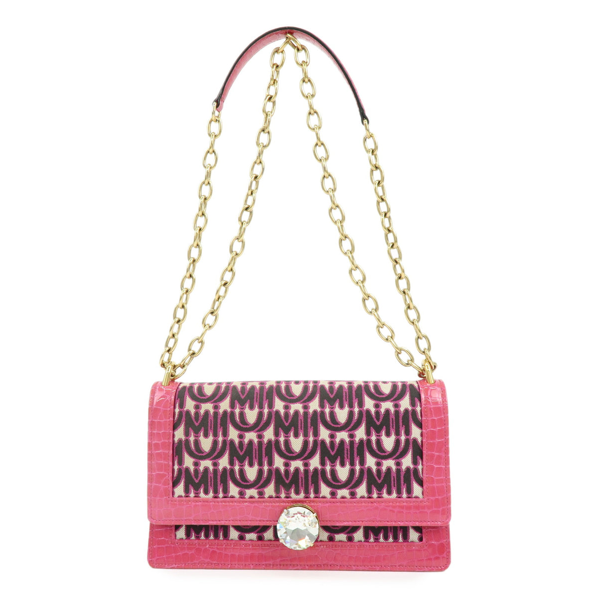 MIU MIU Jacquard Embossed Leather 2Way Hand Shoulder Bag Pink 5BD233