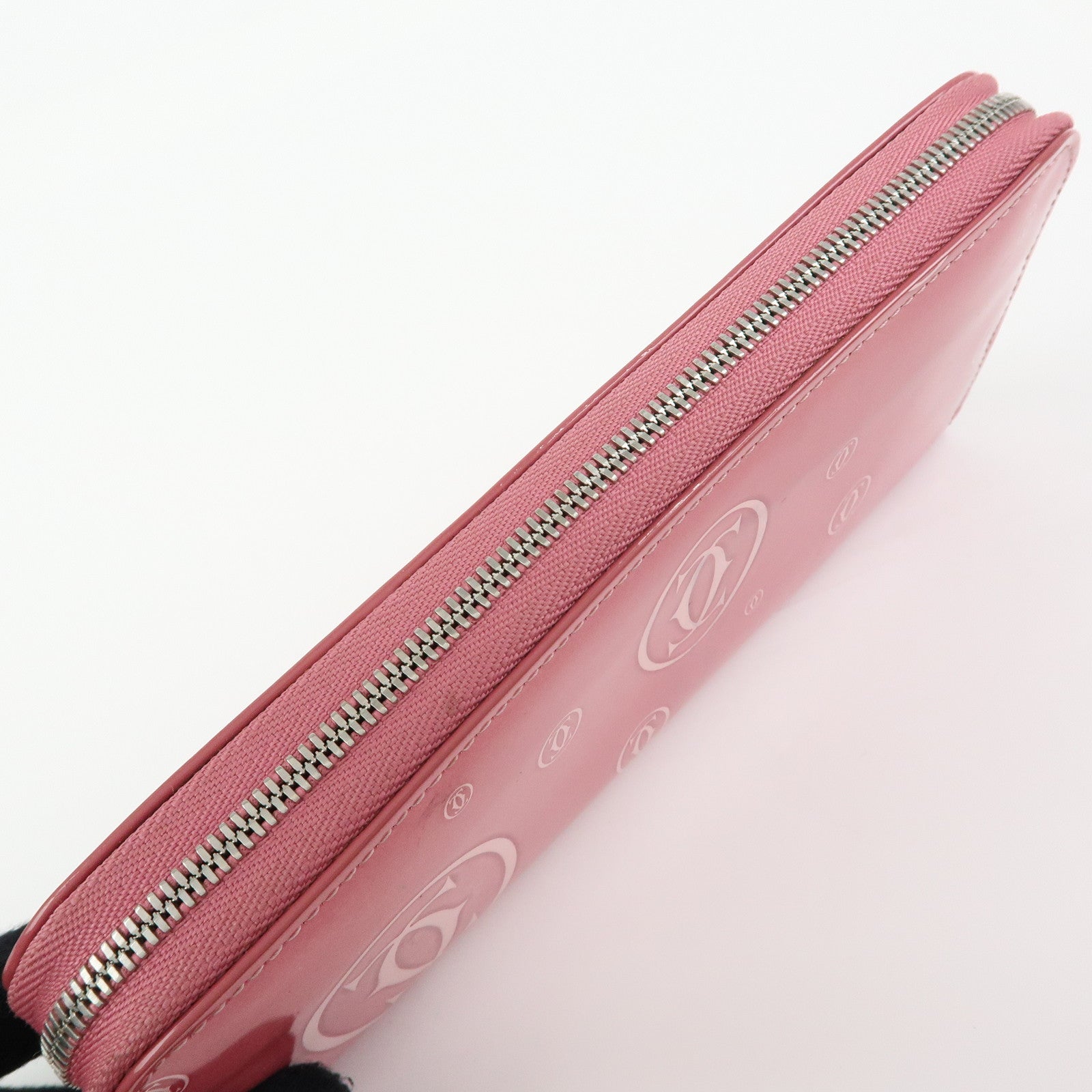 Cartier Happy Birthday Patent Leather Round Zippy Long Wallet Pink