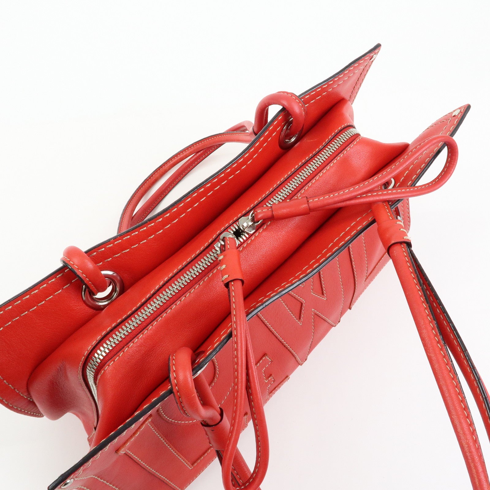 LOEWE Anagram Leather Tote Bag Hand Bag Shoulder Bag Red