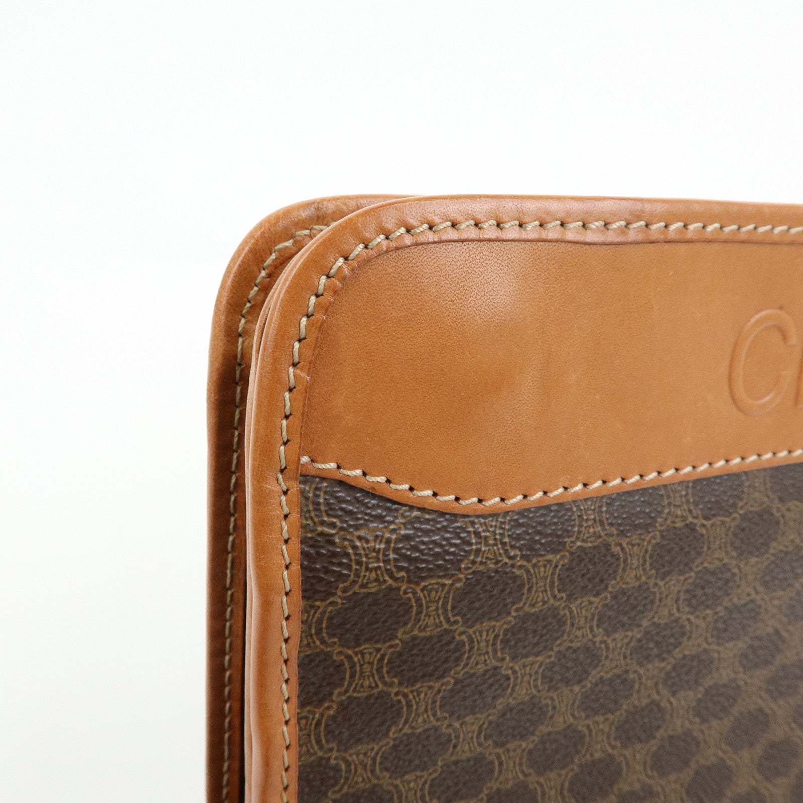 CELINE Macadam Leather Clutch Bag Accessory Pouch Brown