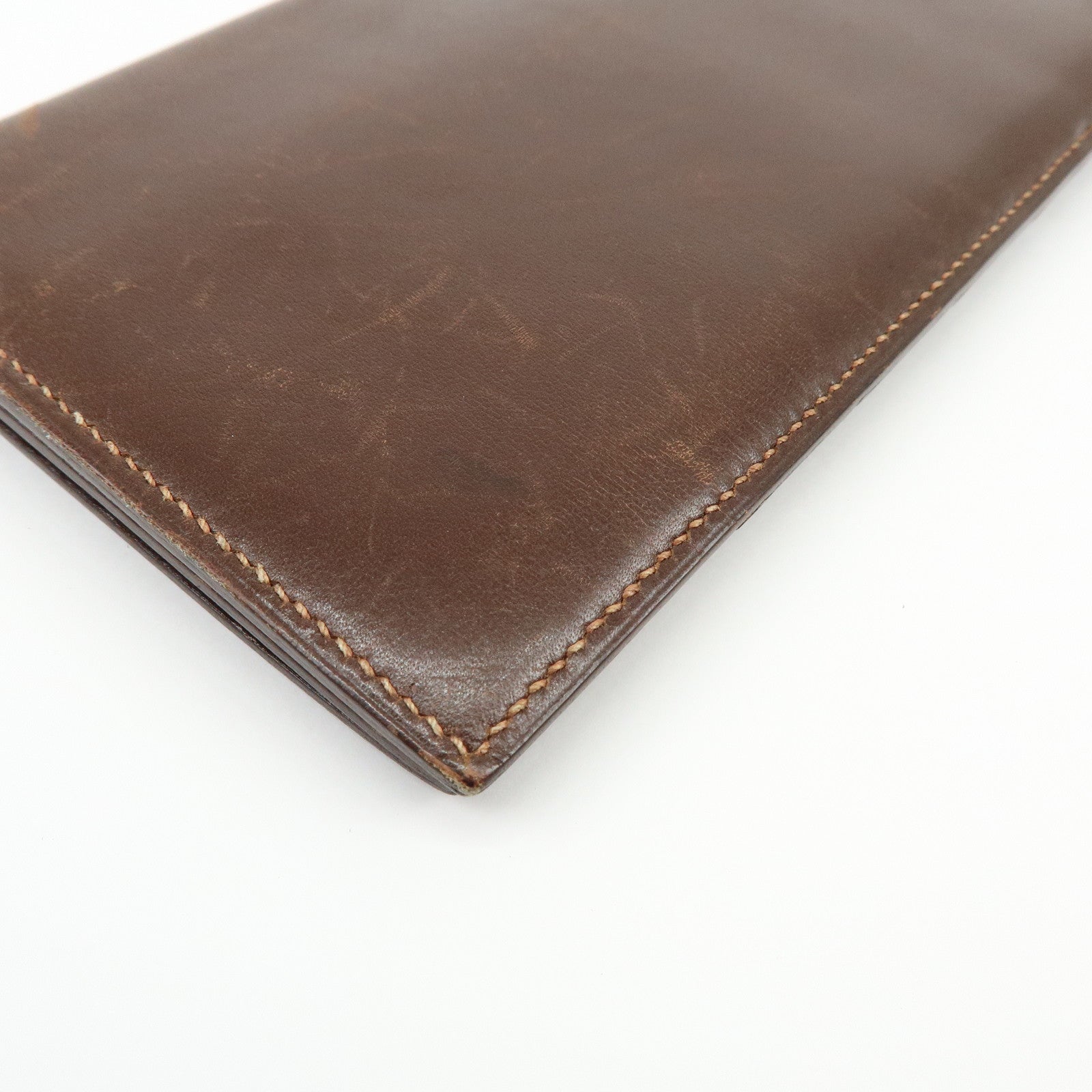 HERMES Box Calf Leather Long Bi-fold Wallet ☐FStamped Brown