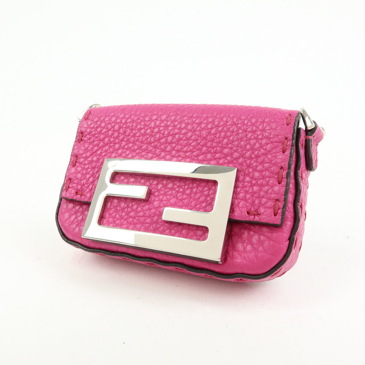 FENDI Nano Baguette  Leather Mini Chain Shoulder Bag Charm Pink 7AS045