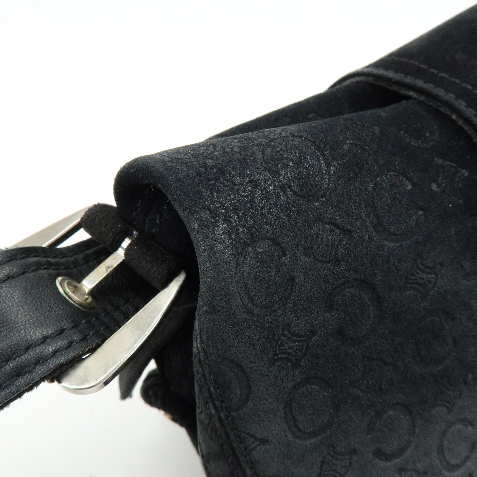 CELINE C Macadam Suede Leather Shoulder Crossbody Bag Black
