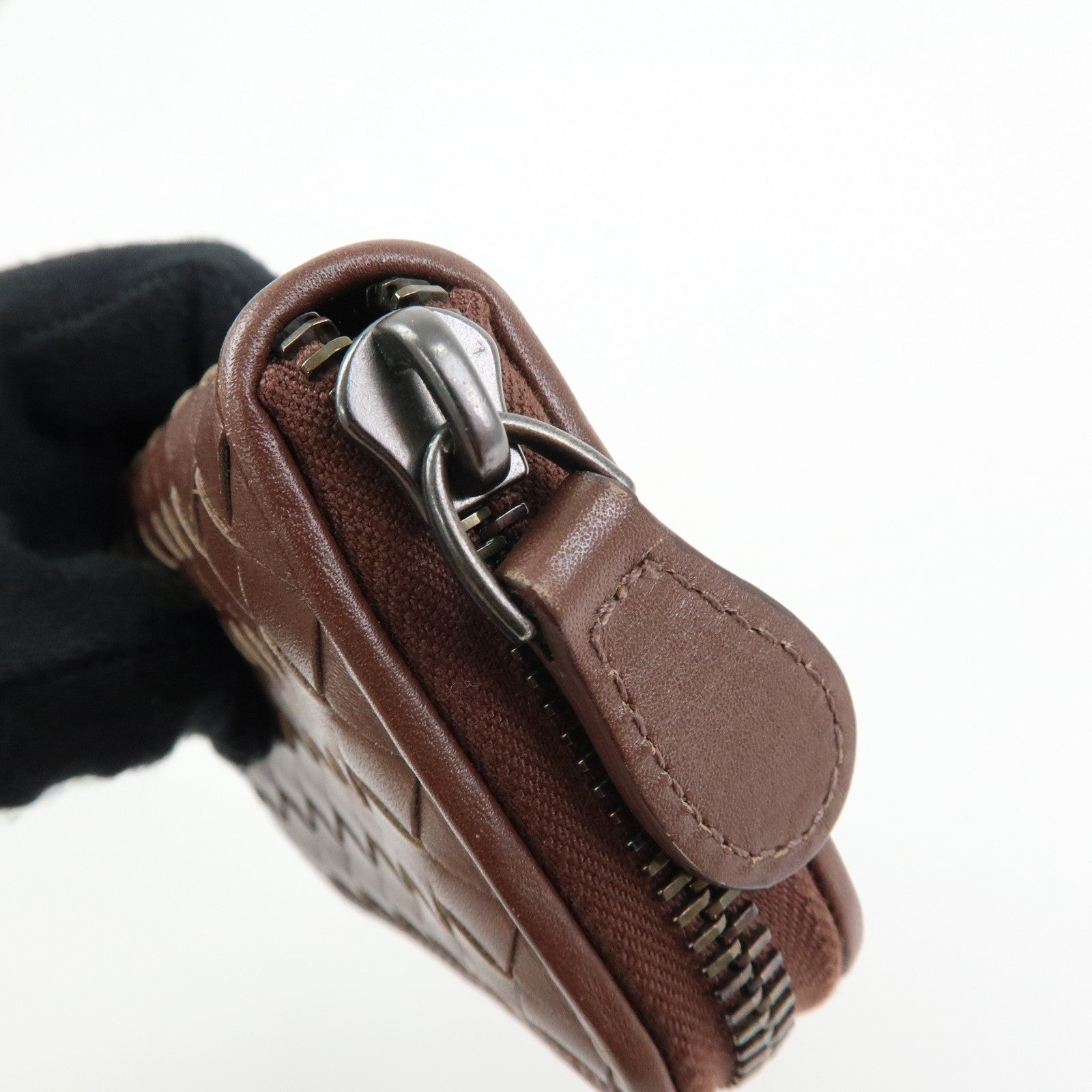 BOTTEGA VENETA Intrecciato Leather Round Zippy Coin Case Brown