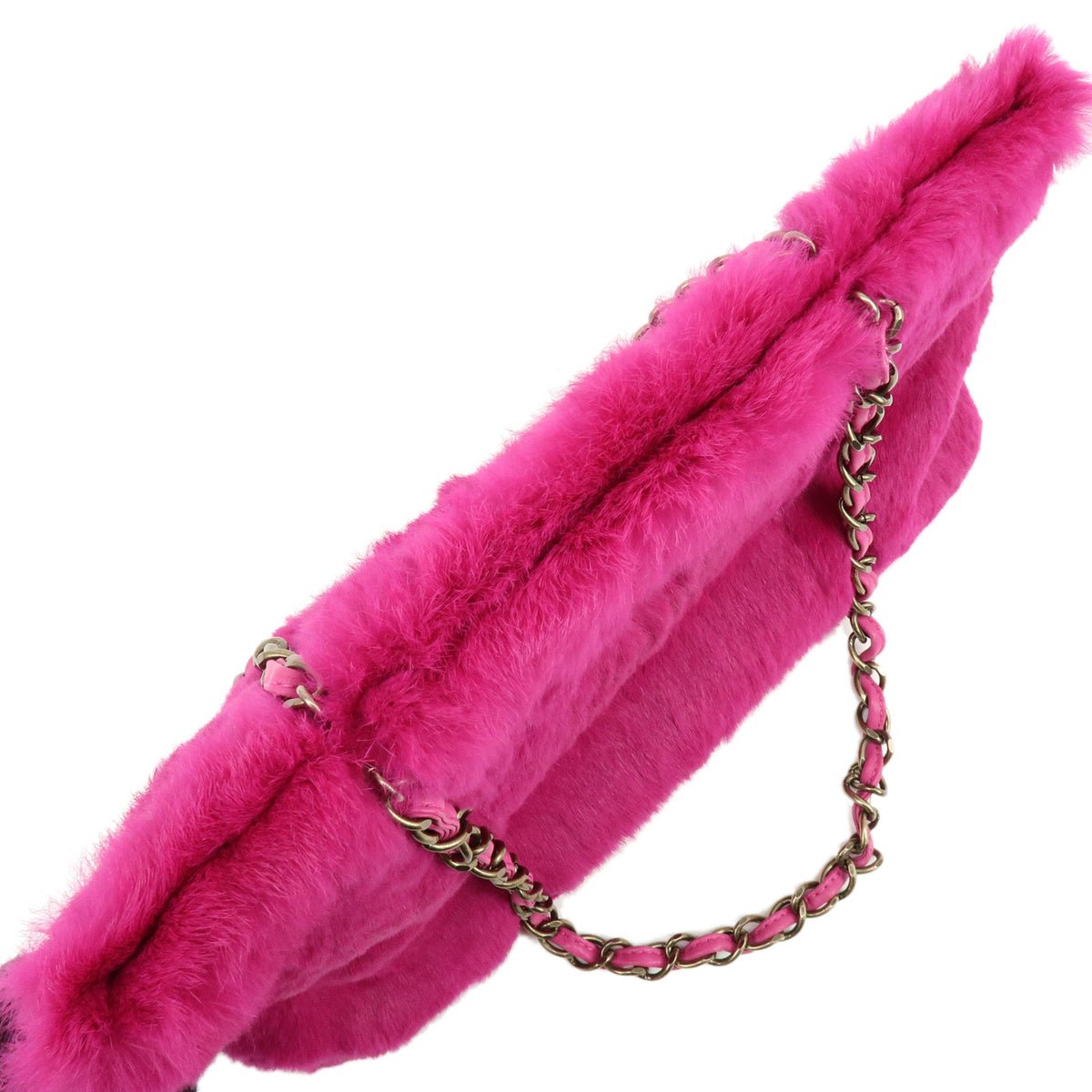 CHANEL COCO Mark Lapin Fur Leather Chain Shoulder Bag Magenta