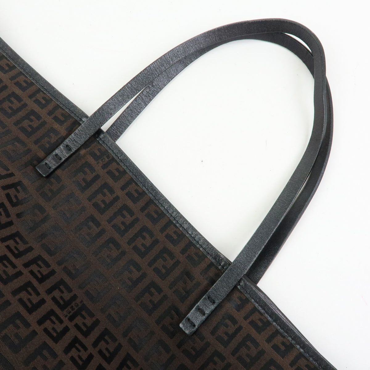 FENDI Zucchino Canvas Leather Tote Bag Black Brown