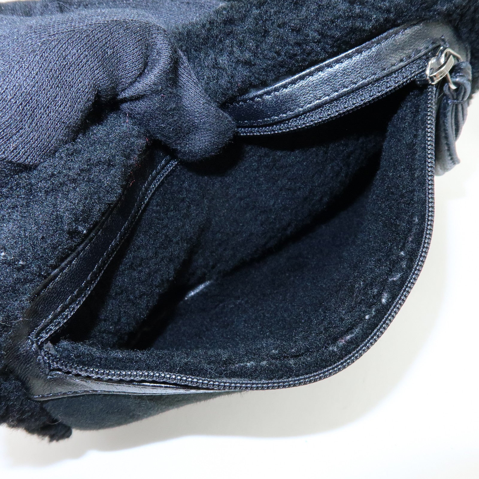 CHANEL Mouton Fur Leather Shoulder Bag with Strap Set Black