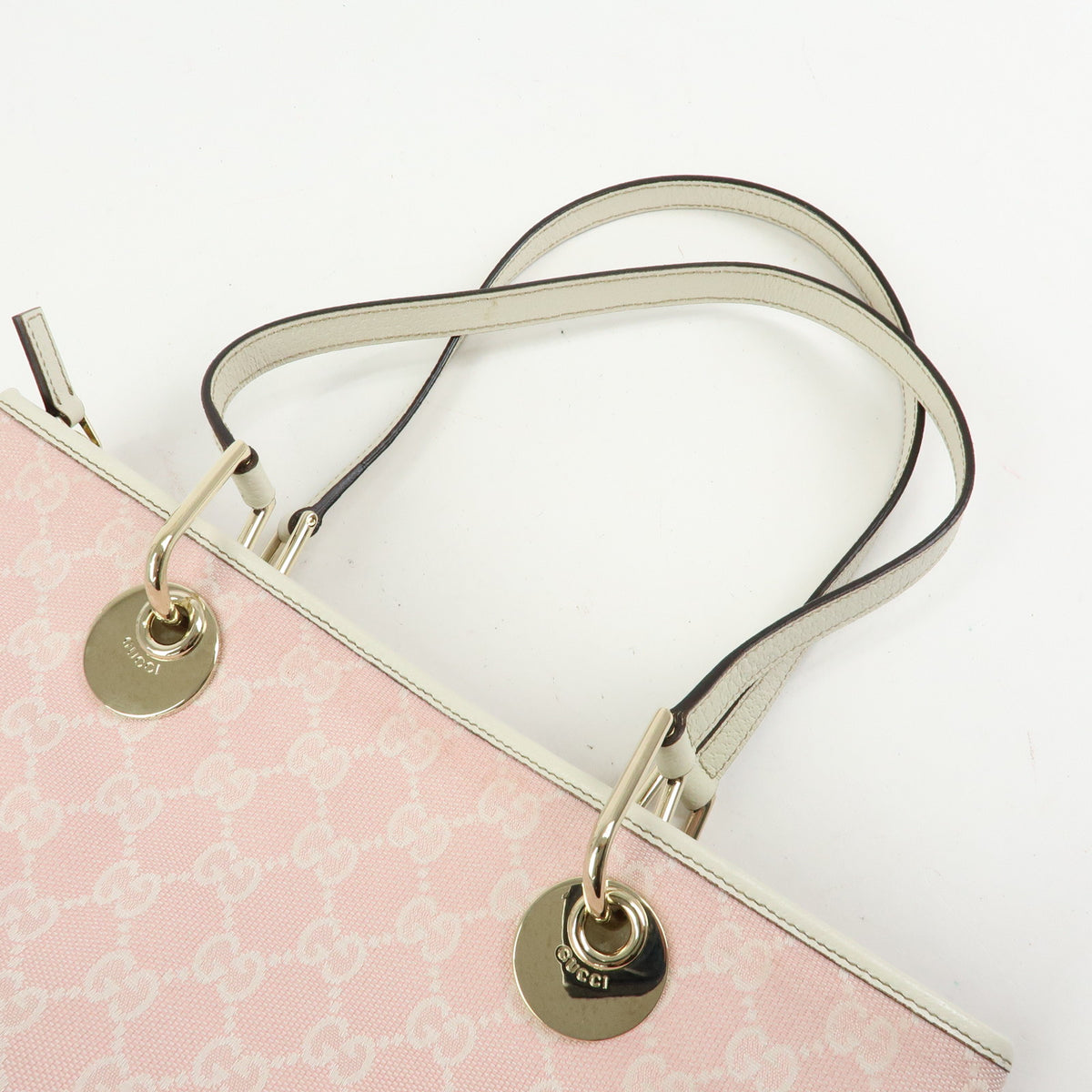 GUCCI GG Canvas Leather Tote Bag Shoulder Bag Pink White 139552