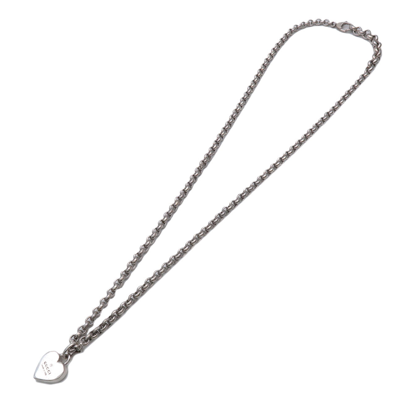 GUCCI Logo Trademark Heart Pendant Necklace SV925 Silver