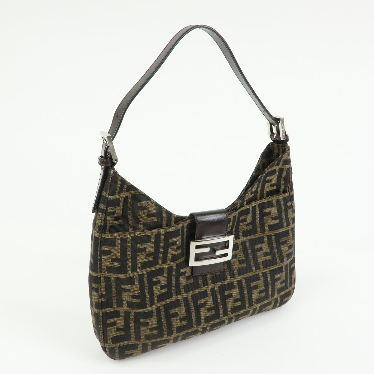 FENDI Zucca Canvas Leather Shoulder Bag Hand Bag Black Brown 26569
