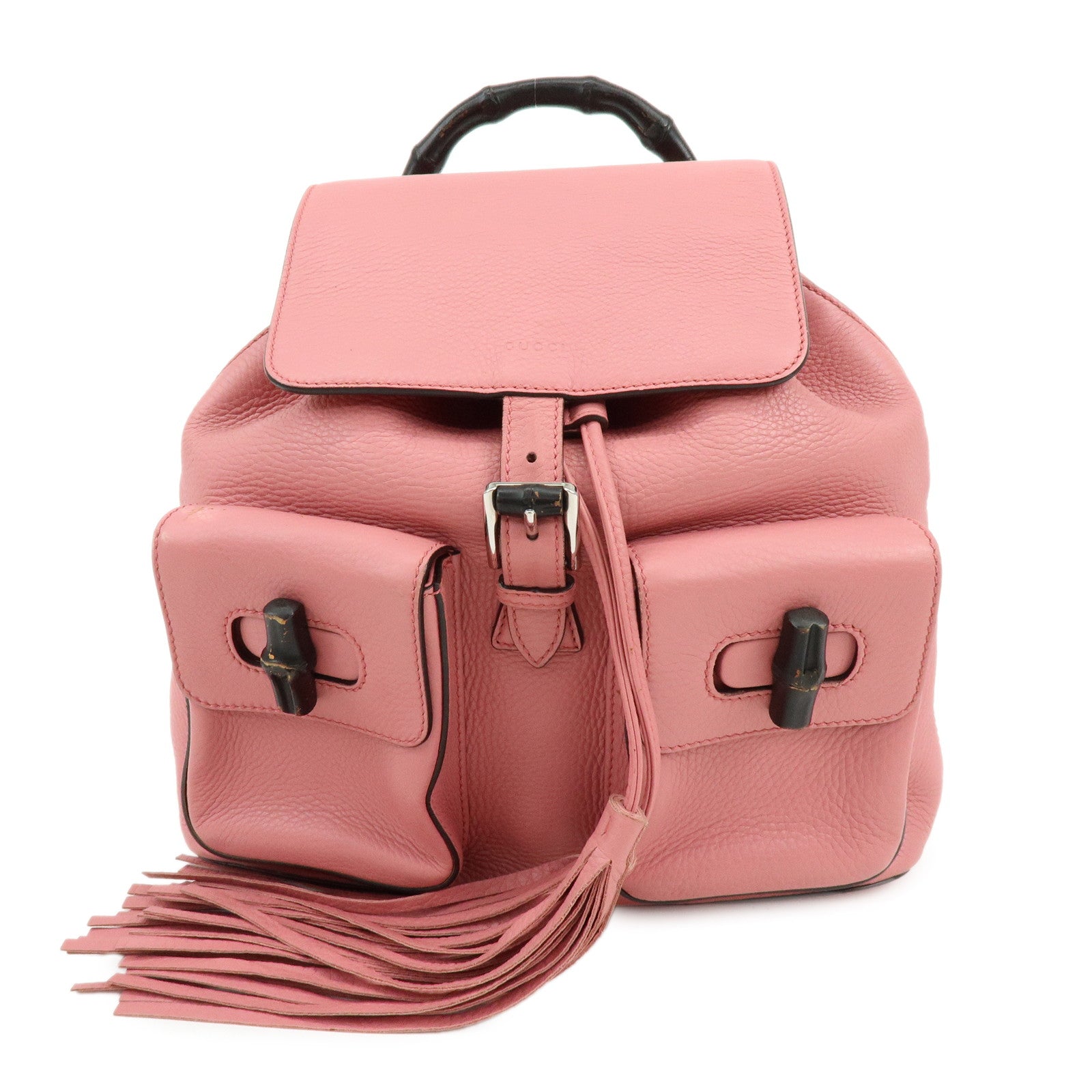 GUCCI Bamboo Tassel Leather Backpack Rucksack Pink 370833