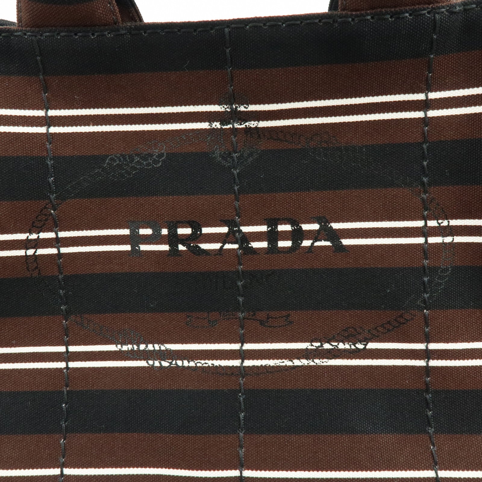 PRADA Canapa Triangle Logo Canvas 2Way Bag Hand Bag Striped B2642B