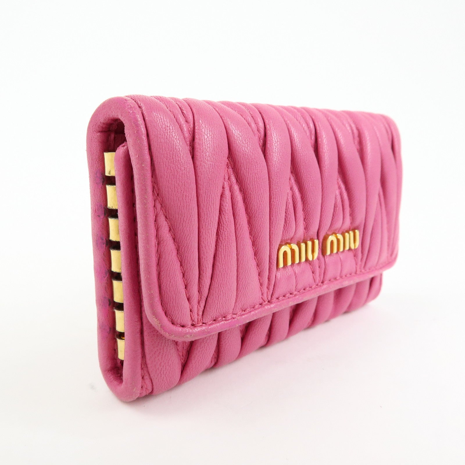 MIU MIU Matelasse Leather 6 Ring Key Case Key Holder Pink