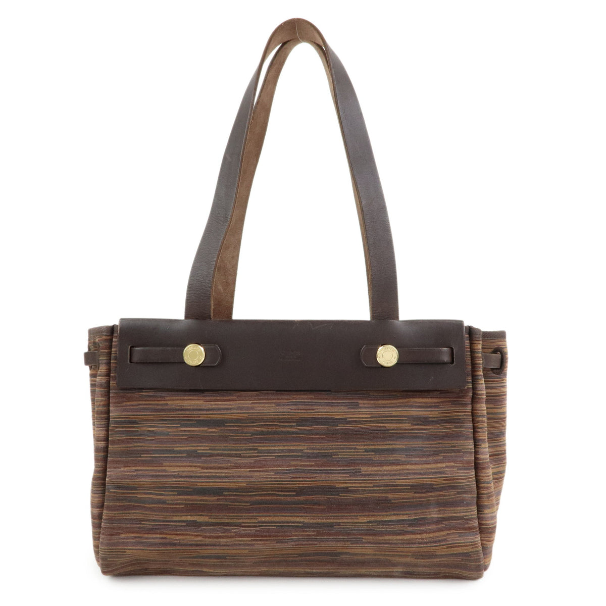 HERMES Herline Cabas PM Vivrato Leather Hand Bag □G Stamped Brown Black