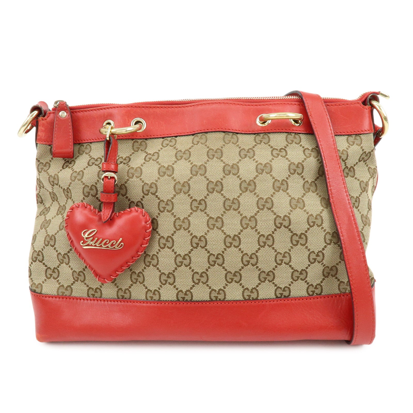 GUCCI GG Canvas Leather Shoulder Bag Valentine Limited 309122