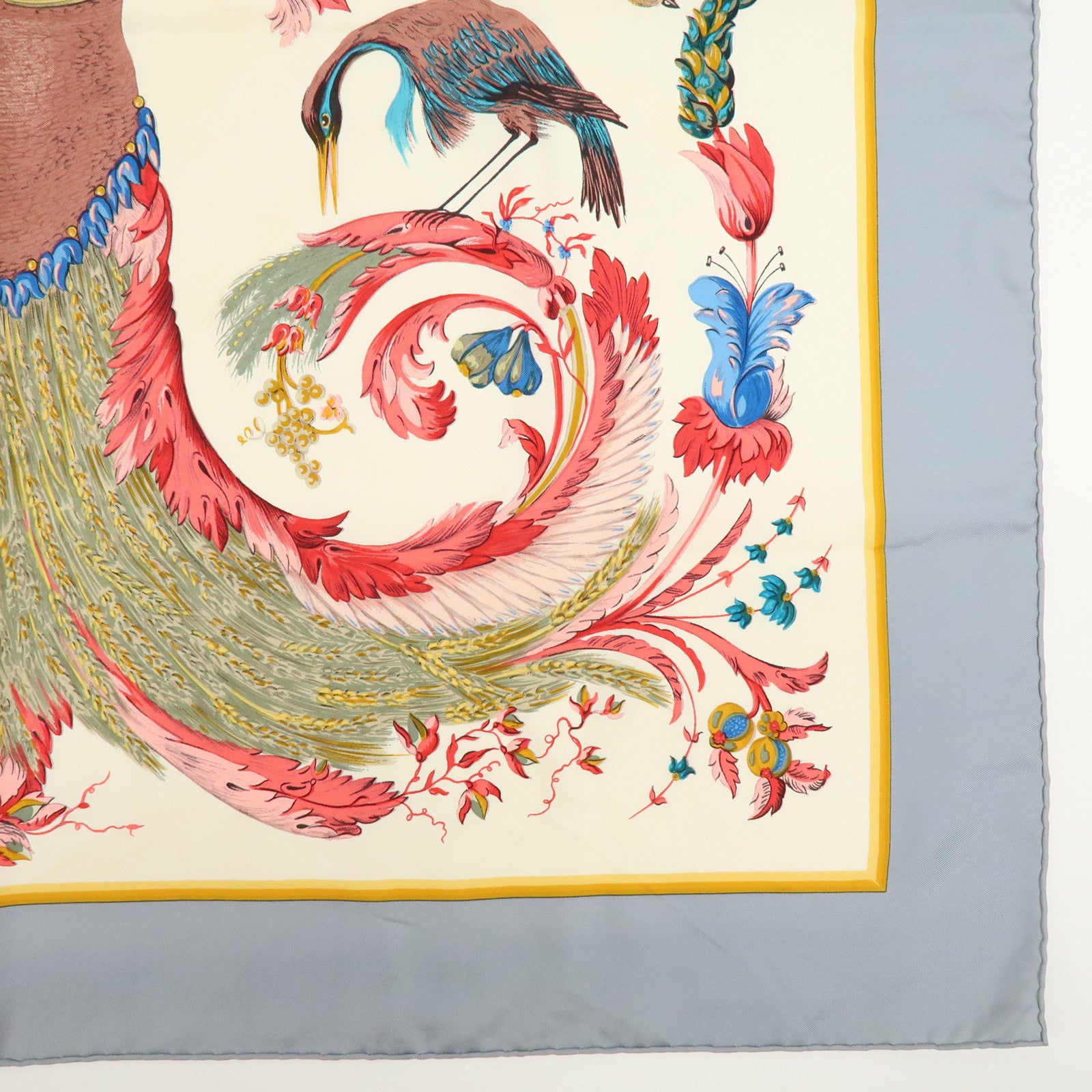 HERMES Carre 90 Silk 100% Scarf CERES Gray Red