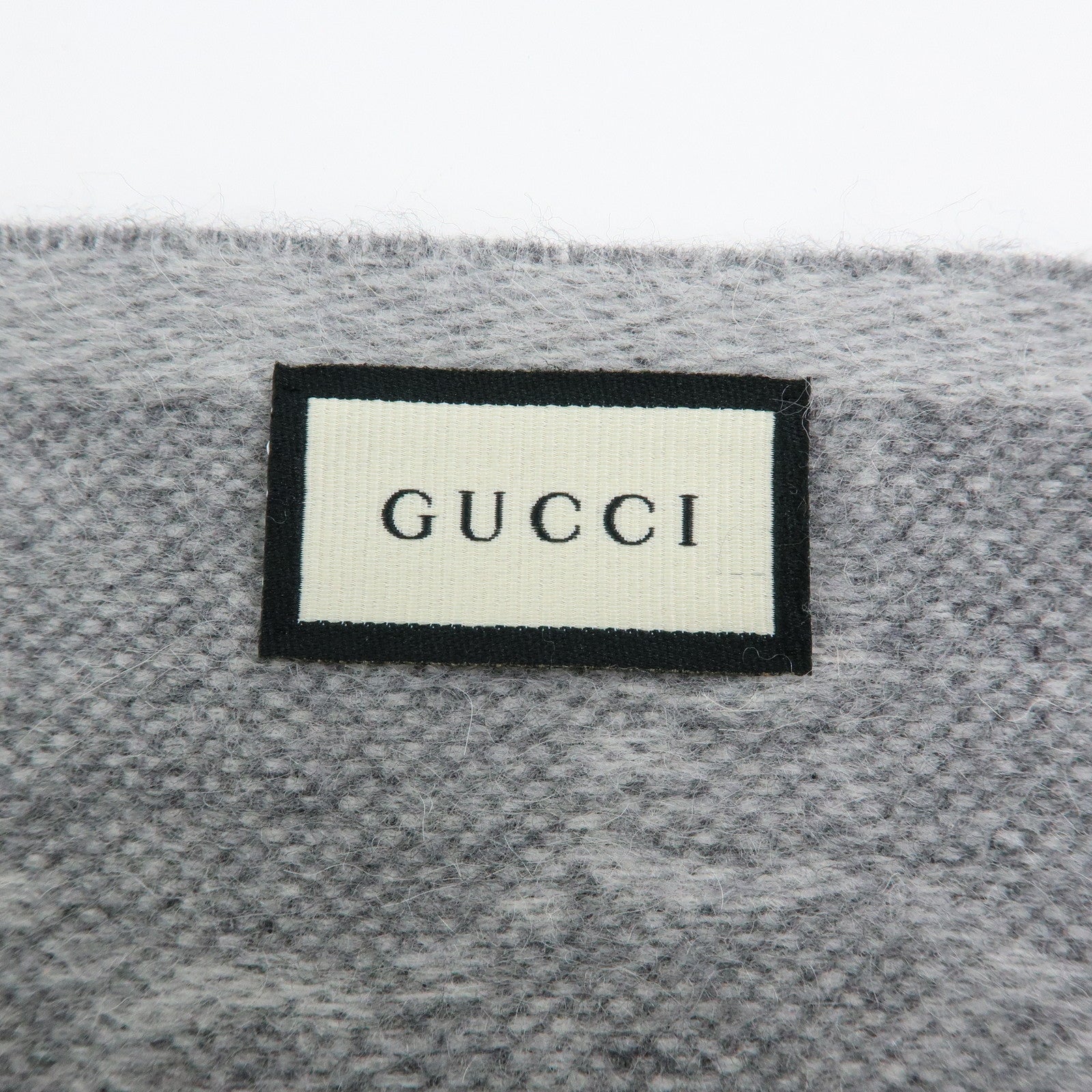 GUCCI Sherry Wool Alpaca Scarf Stole Gray Navy Red