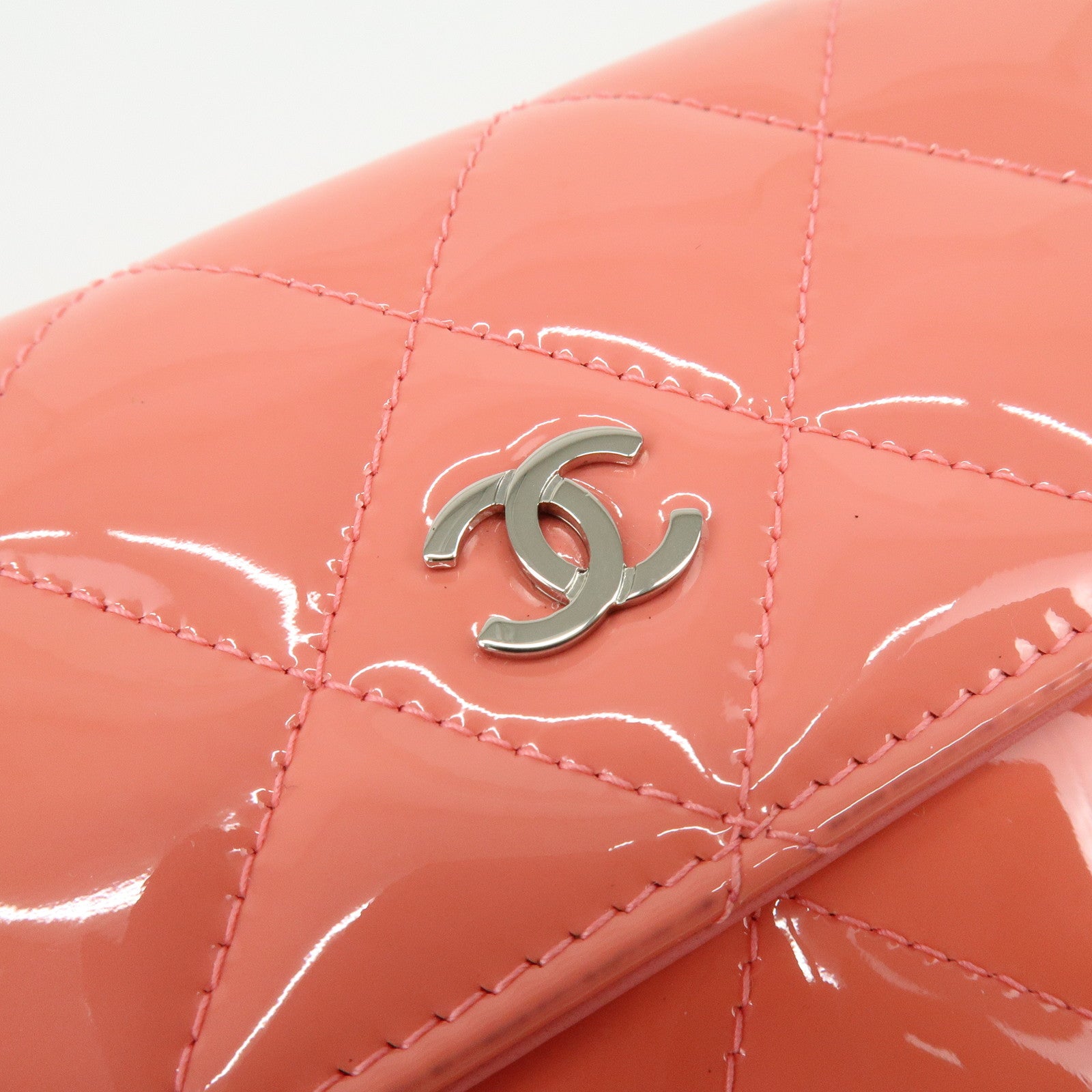 CHANEL COCO Mark Matelasse Patent Leather Long Wallet Salmon Pink