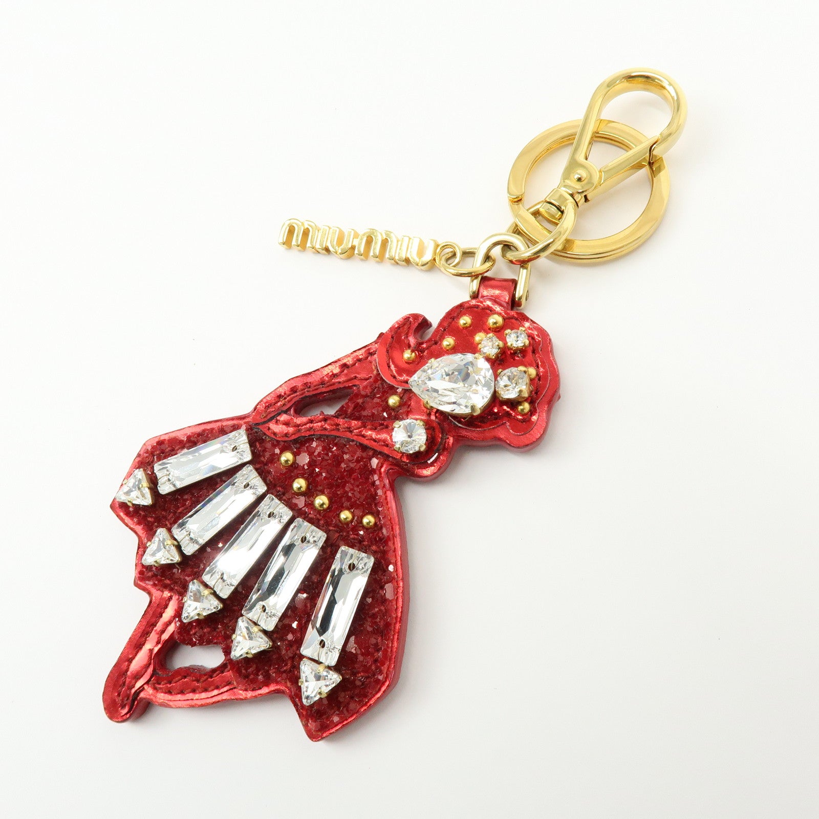 MIU MIU Patent Leather RhineStone Bag Charm Key Chain Ballerina Red