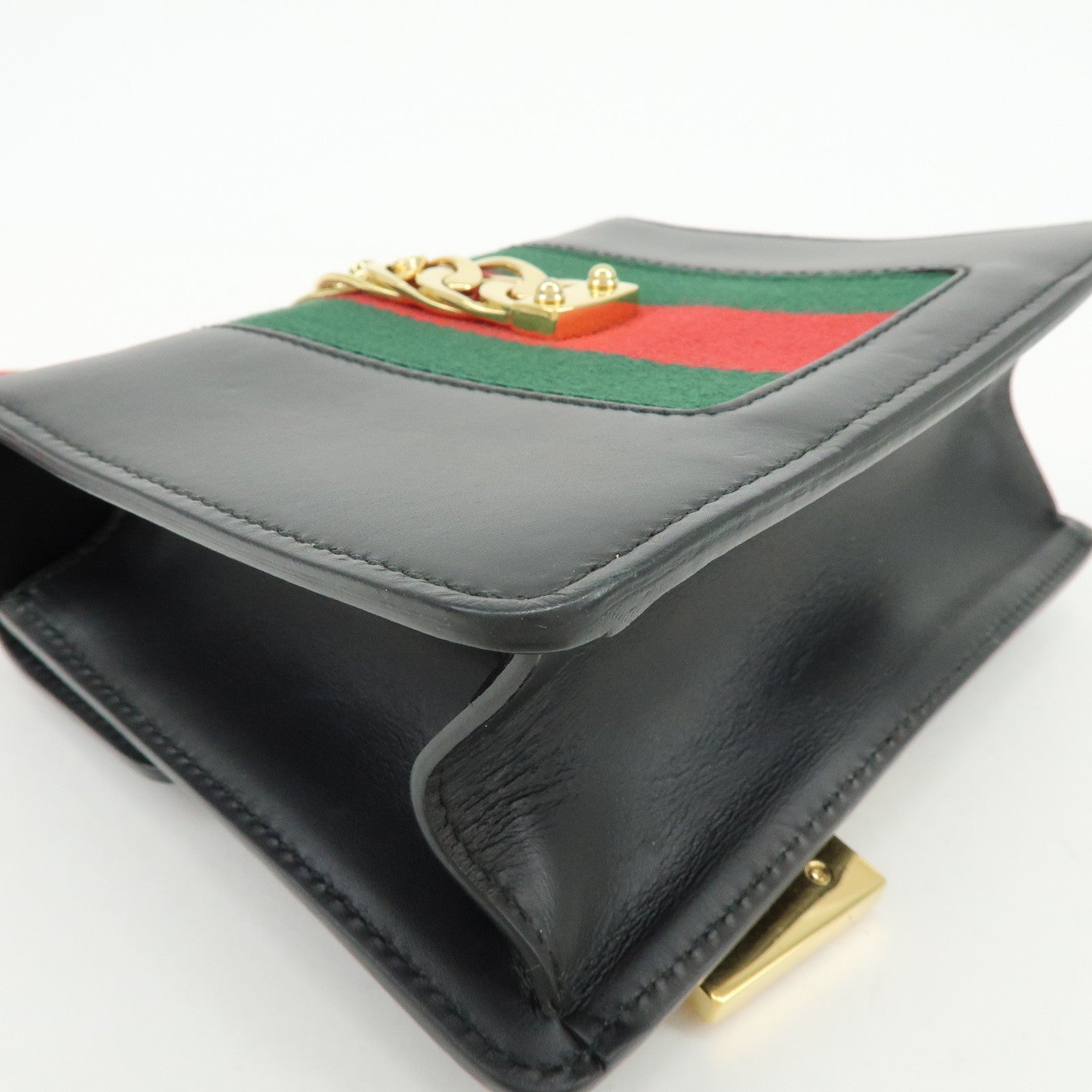 GUCCI Sylvie Sherry Calf Leather Chain Shoulder Bag Black 431666