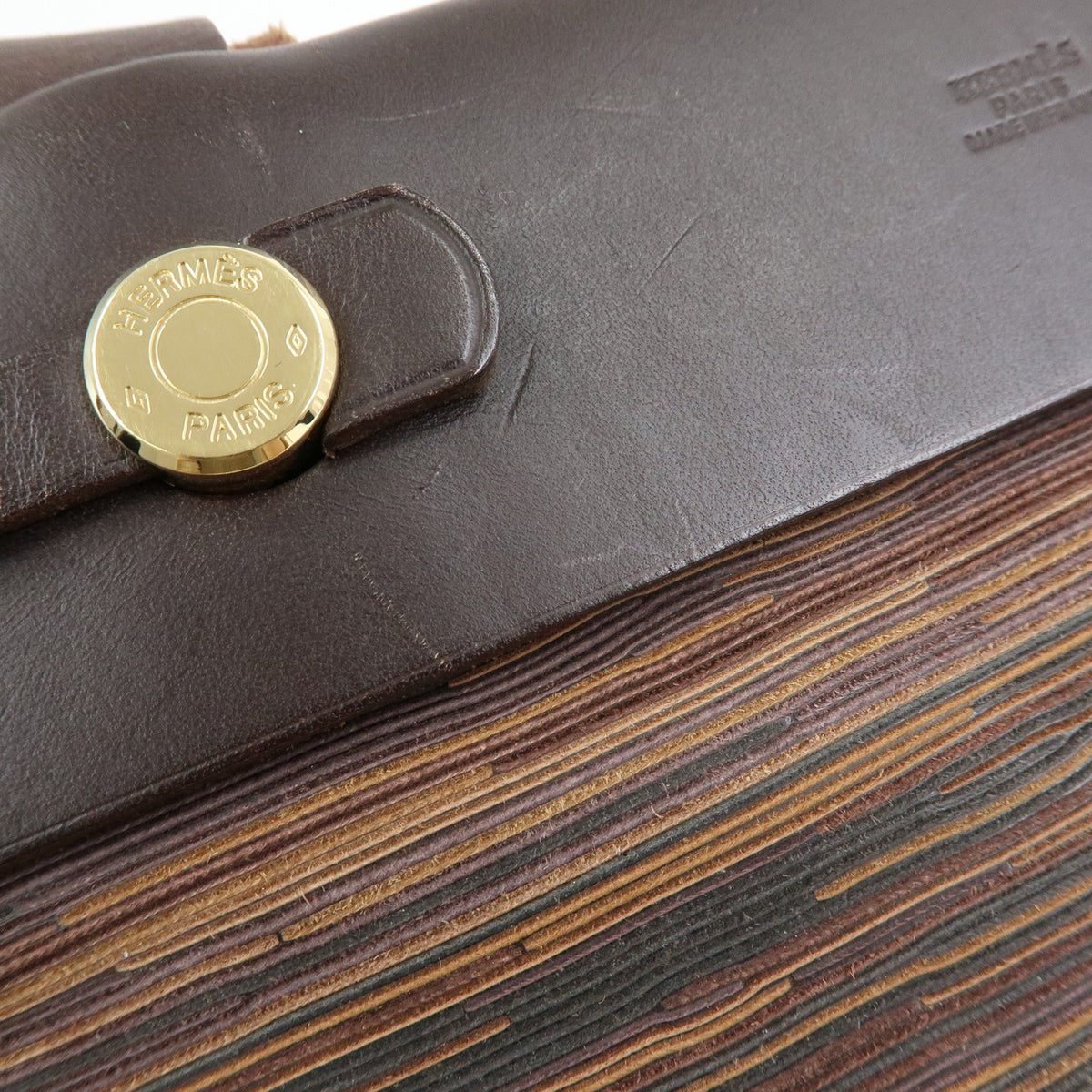 HERMES Herline Cabas PM Vivrato Leather Hand Bag □G Stamped Brown Black