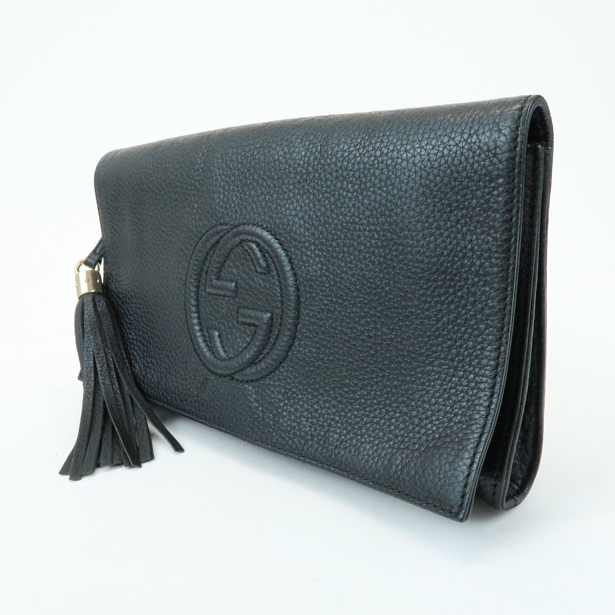 GUCCI SOHO Interlocking G Leather Clutch Bag Flat Pouch Black 336753