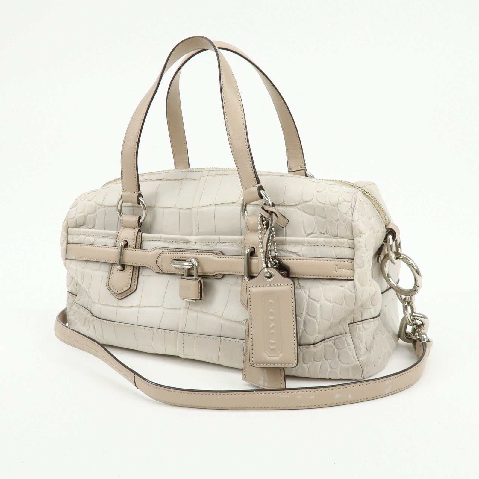 COACH Ergo Embossed Leather Shoulder Bag Hand Bag Ivory Brown Lot