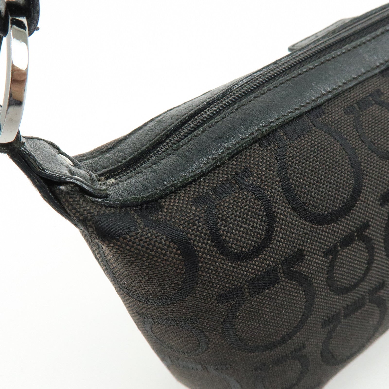 Ferragamo Gancini Canvas Leather Hand Bag Accessory Pouch Black