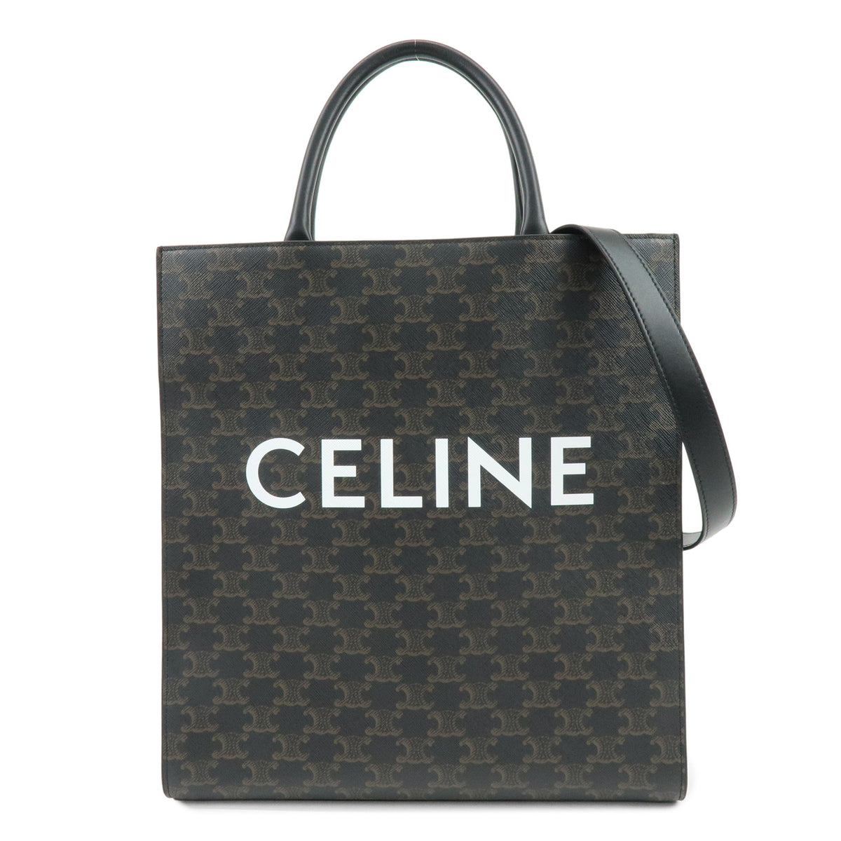CELINE Triomphe Medium Vertical Cabas PVC Leather 2Way Bag Black 194432