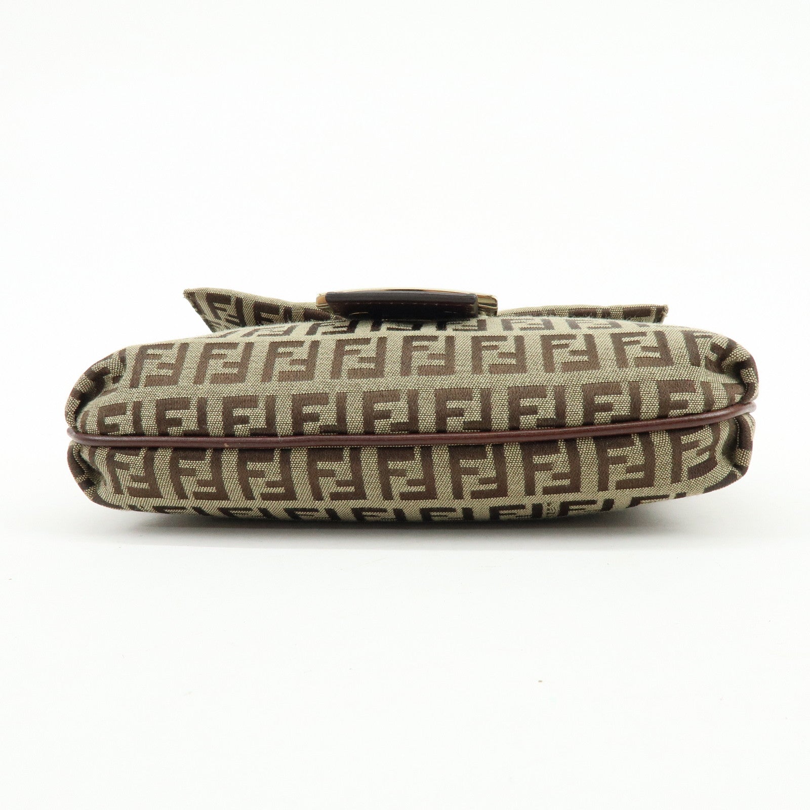 FENDI Zucchino Canvas Leather Shoulder Bag Beige Brown 8BT075