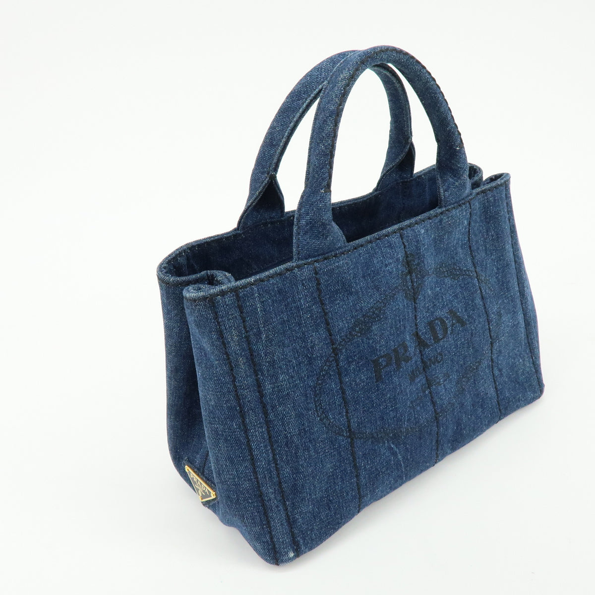 PRADA Canapa Mini Triangle Logo Denim 2Way Bag Hand Bag Blue 1BG439