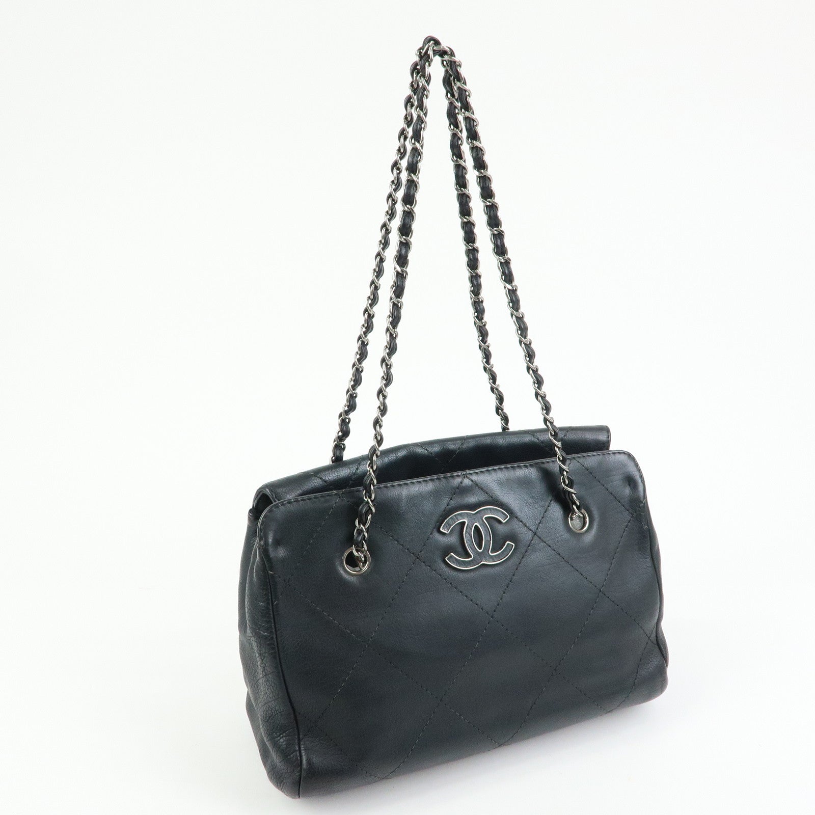 CHANEL COCO Mark Wild Stitch Calf Leather Chain Shoulder Bag Black