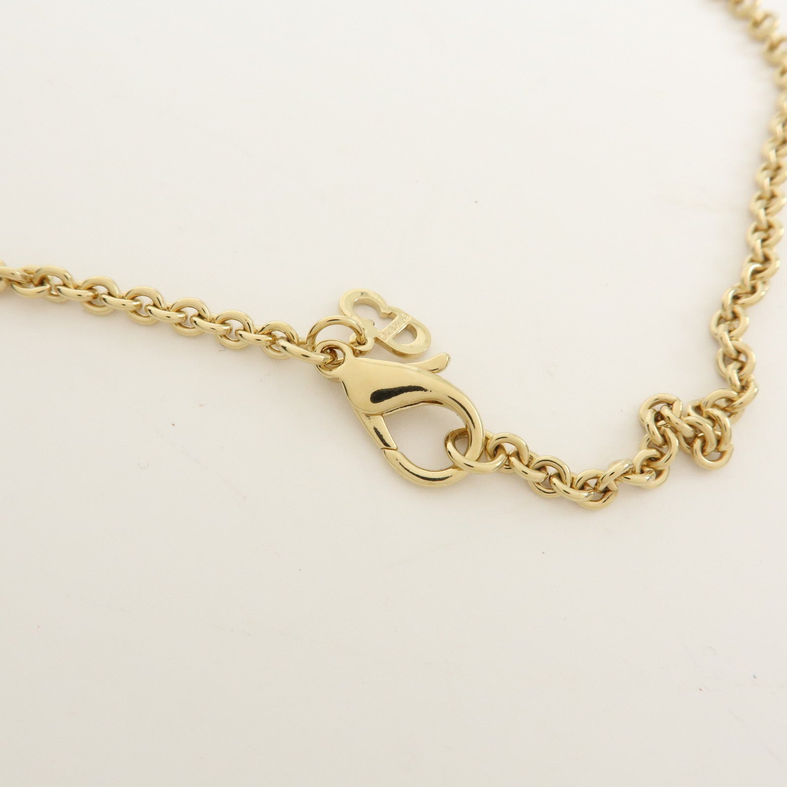 Christian Dior Logo Metal Rhinestone Pendant Necklace Gold