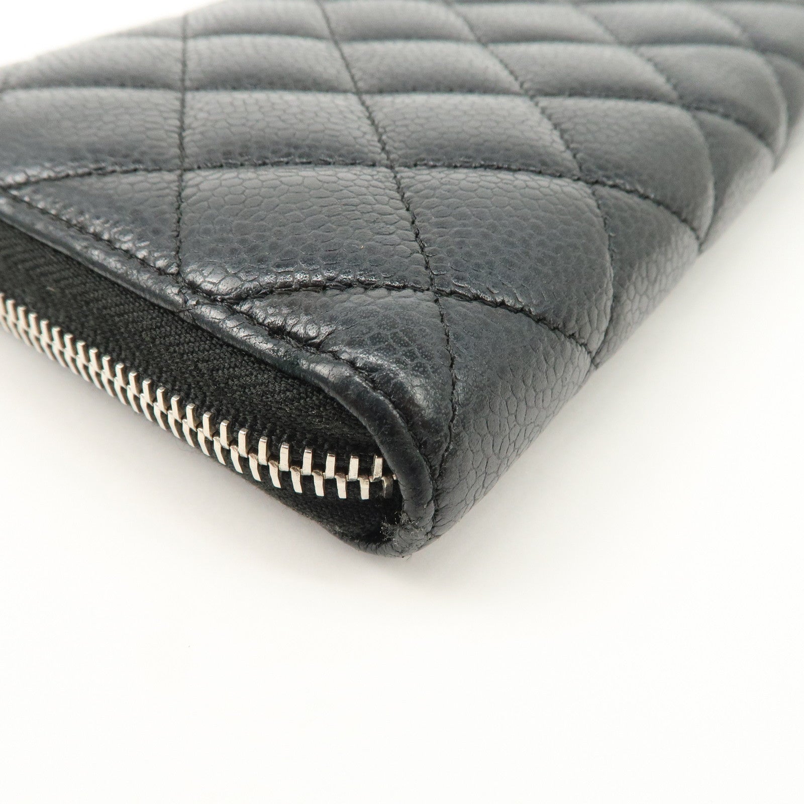 CHANEL COCO Mark Matelasse Caviarskin Zip Around Long Wallet A50097 Used