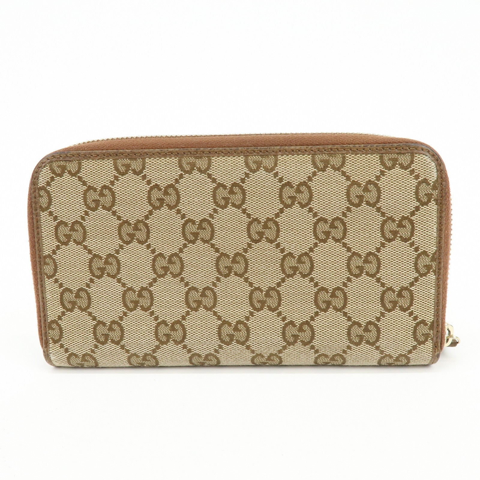 GUCCI GG Canvas Leather Round Zippy Long Wallet Beige Brown 363423