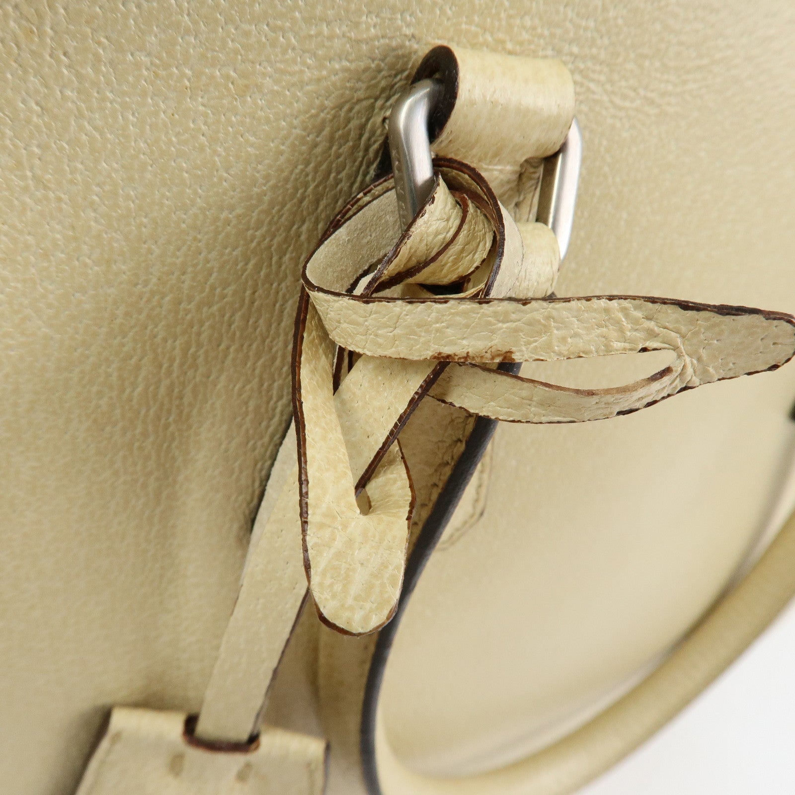 Prada Triangle Logo Leather Hand Bag Dome Bag Beige B11209