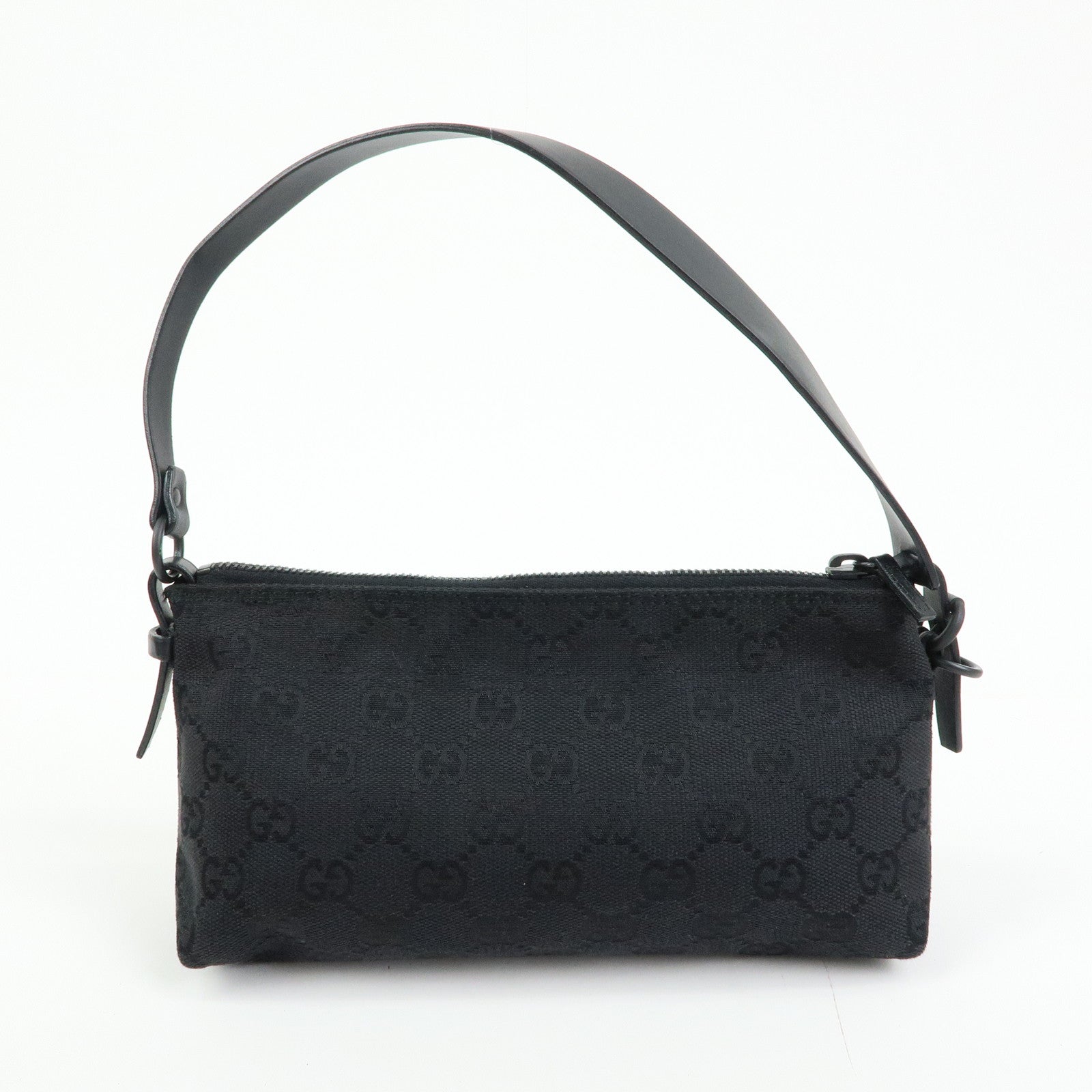 GUCCI GG Canvas Leather Hand Bag Accessory Pouch Black 103399